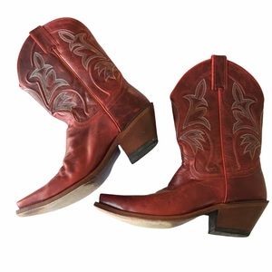 Justin’s Red Leather Western Boho Cowboy Cowgirl Boots 9B Great Condition